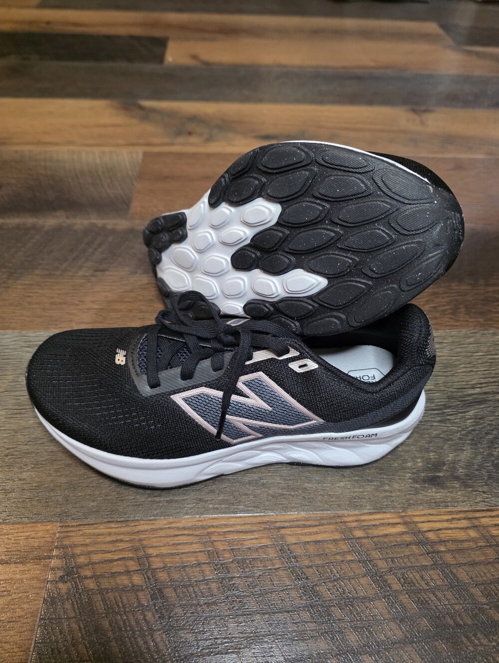 New Balance 520 Womens Black Sneakers with White & Light Pink Logo